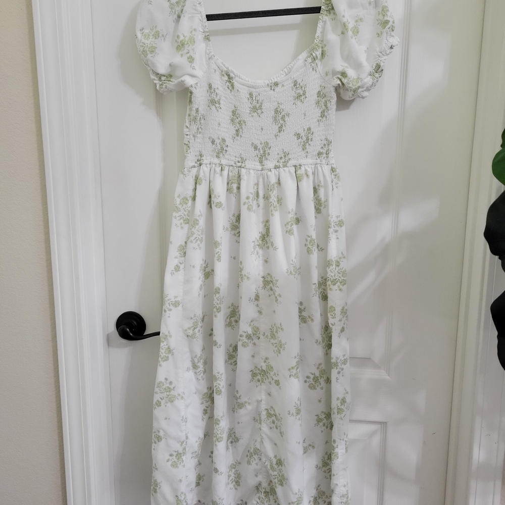 Hollister White Dress with Green Floral Design - Picture 3 of 5